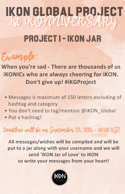 [🌟] iKON Global's 1st iKONNIVERSARY PROJECT! 

Project 1 - iKON Jar ✨ 
Hope you all participate! #iKGProject