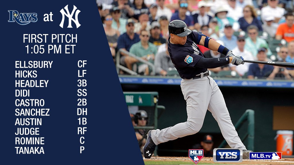 Yankees's tweet photo. .@TheJudge44, Tyler Austin make @MLB debut against the Rays today: 
https://t.co/Dpn0diEzcN #Yankees https://t.co/506aAePy1u