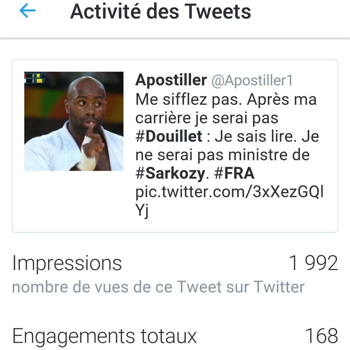 #TeddyRiner #daviddouillet #Sarkozy et #Fra nous vous remercions pour vos encouragements 😆