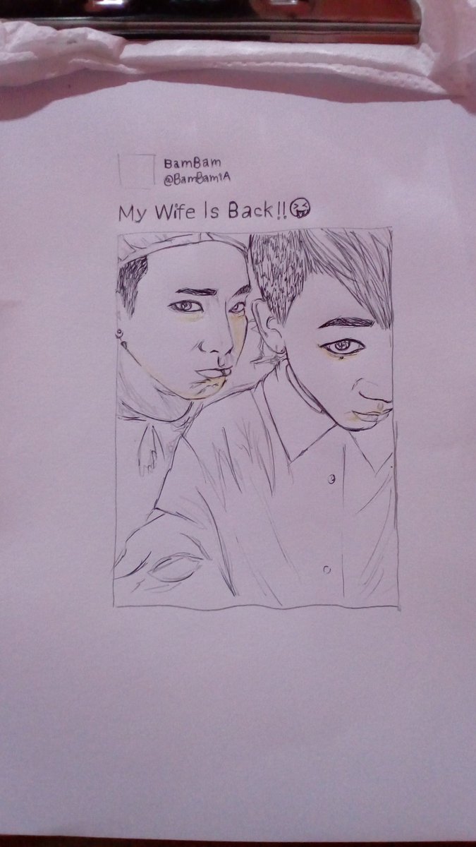 JTN316's tweet photo. ถ้าว่างจะกลับมาวาดให้เสร็จนะครับ #JackBam #MyWifeIsBack!! 😝 #JacksonWang #BamBam 😂 (🎨 #ก็แค่ชอบวาดรูป ) https://t.co/oVuefIZAXh