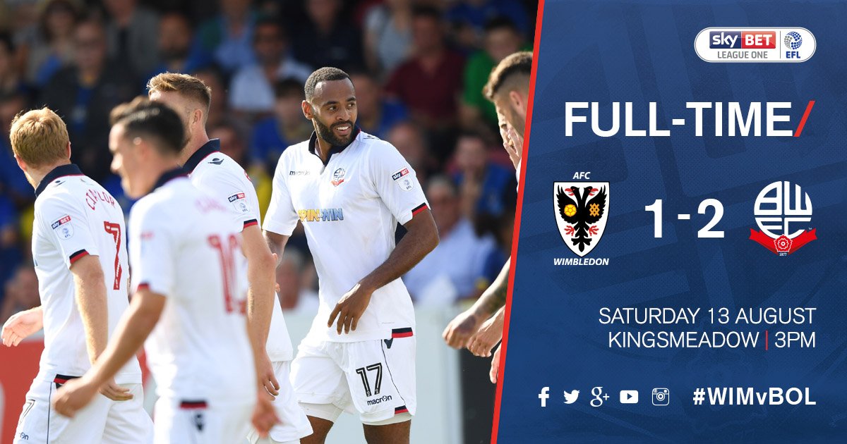 OfficialBWFC's tweet photo. FULL TIME: @AFCWimbledon 1-2 #BWFC. Liam Trotter's second half strike wins it for Wanderers! https://t.co/y0zEI5n4wm