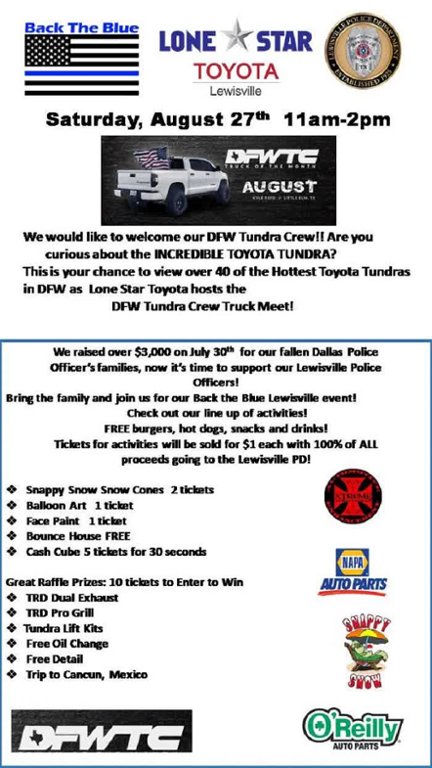 Join us Saturday, August 27th for our Back the Blue Event supporting our local Lewisville Police Officers! There wil