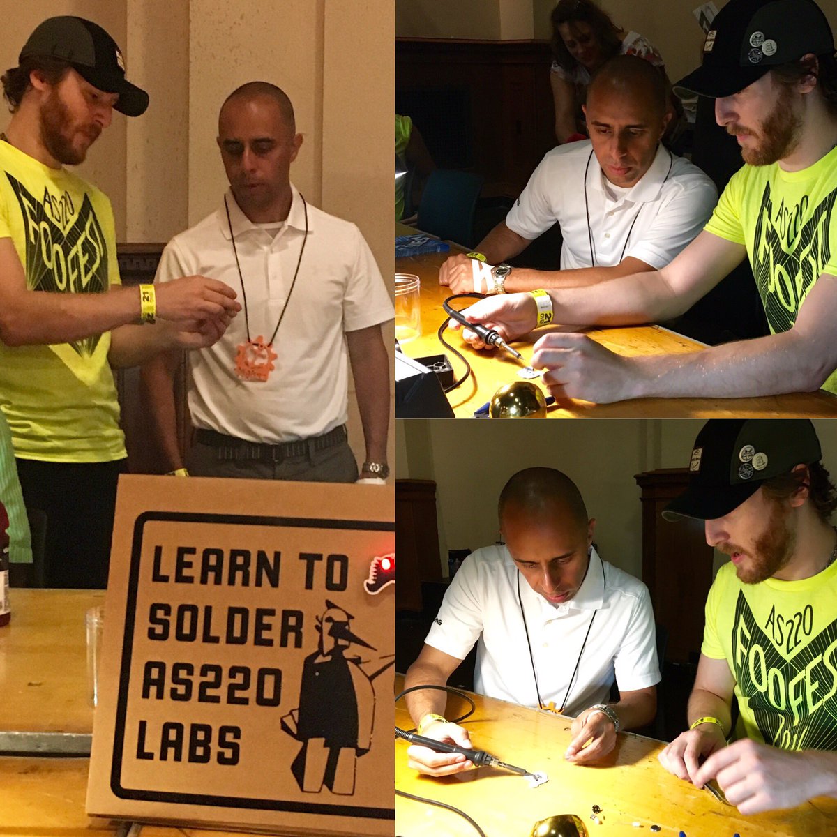 InnovatePVD's tweet photo. .@Jorge_Elorza learning to solder @makerfaireri #foofest2016 @as220labs https://t.co/OACaW5WM8K