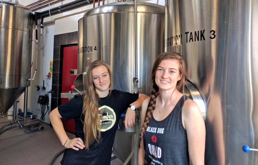 Tess & Lara of the Beardsell family hangin' in the brewhouse @redcollarbrew:first and last stop on our #staycationbc