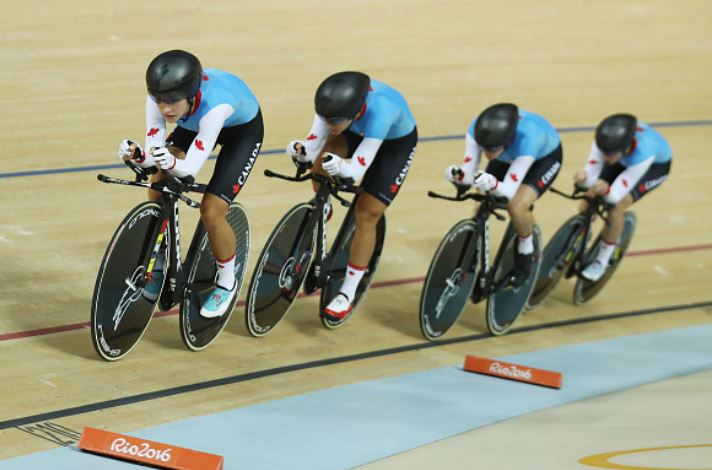 TSN_Sports's tweet photo. Make it 11! Canadian women's #CyclingTrack team wins #Bronze in team pursuit. #Rio2016 https://t.co/JpSPMMZpeX