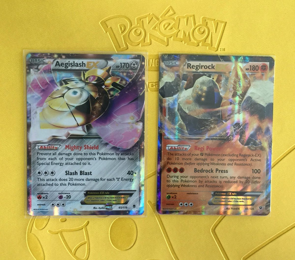 AbsentAsh's tweet photo. Aegislash EX and Regirock EX are teaming up for one badass giveaway!!!! RT &amp; Follow to enter to win both!! Ends 8/19 https://t.co/j2WAWEVl5a