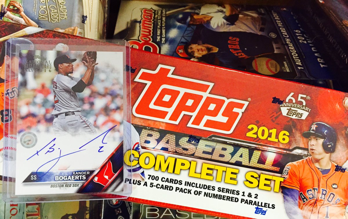 MLBNetwork's tweet photo. Celebrate #BaseballCardDay @RedSox style! RETWEET for a chance at a Xander Bogaerts autographed @toppscards! https://t.co/Z8p9uSmyvr