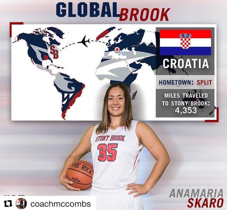 StonyBrookWBB's tweet photo. #3๏ธโฃ5๏ธโฃ Anamaria Skaro is from Croatia ๐ญ๐ท and she's a #Seawolf! ๐พ๐ #GlobalBrook ๐ #FollowOurTracks https://t.co/aBVkSEPp6o