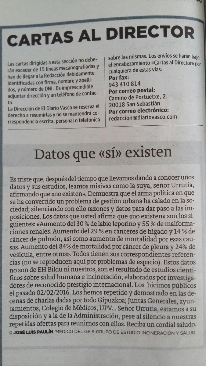ErrausAurkMugi's tweet photo. "Datos que 《si》existen" - Jose Luis Paulin, medico del GEIS, grupo de estudio incineracion y salud #erraustegirikez https://t.co/EpAHlXkKyu