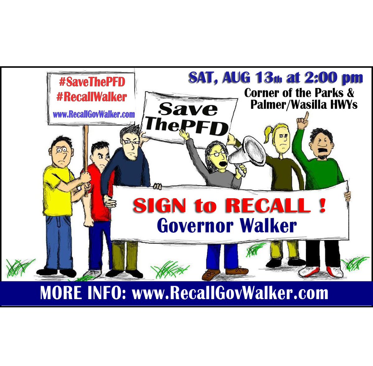 SaveThePFD's tweet photo. TODAY!  Swing by the corner of the Parks &amp; Palmer Wasilla hwy to sign the #RecallWalker application! #SaveThePFD ! https://t.co/80hbKBBZEG