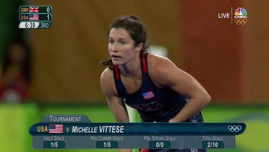 NBCOlympics's tweet photo. .@MichelleVitt55 scores for @USAFieldHockey to give them a 1-0 lead over #GBR! https://t.co/ej7phxtC4b