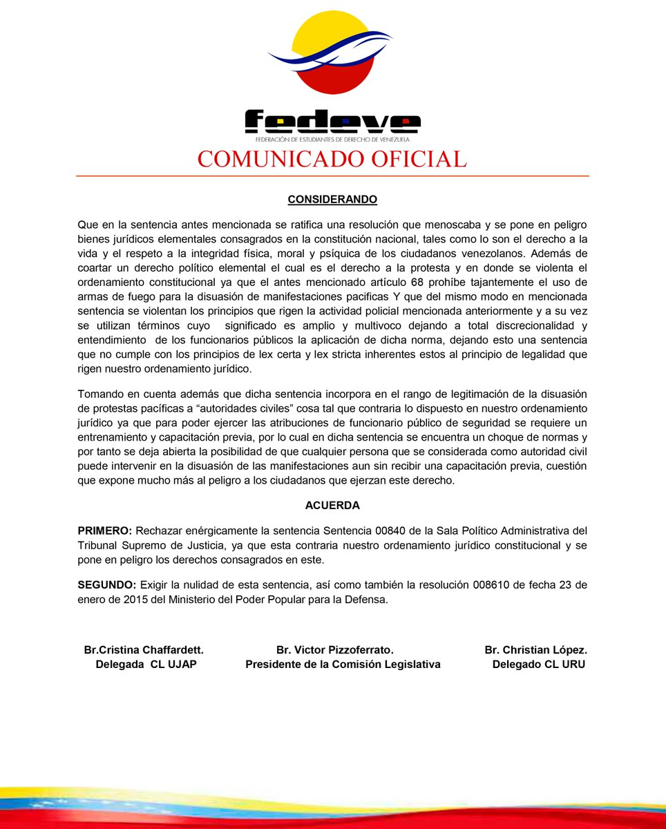 FEDEVENacional's tweet photo. Comunicado Oficial - Sobre Sentencia No. 00840 (Sala Político Administrativa del TSJ) #FEDEVE https://t.co/NPCaGjAgoP
