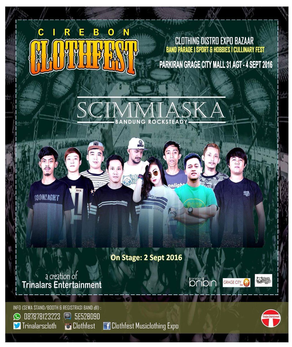 Clothfest Expobazaar (@trinalarscloth) on Twitter photo SCIMMIASKA akan hadir di CIREBON CLOTHFEST 31 Agt-4 Sept '16 Parkiran Grage City Mall. Info 087878123223 <a href="/ScimmiaSka/">S C I M M I A S K A</a> SCIMMIASKA akan hadir di CIREBON CLOTHFEST 31 Agt-4 Sept '16 Parkiran Grage City Mall. Info 087878123223 <a href="/ScimmiaSka/">S C I M M I A S K A</a>