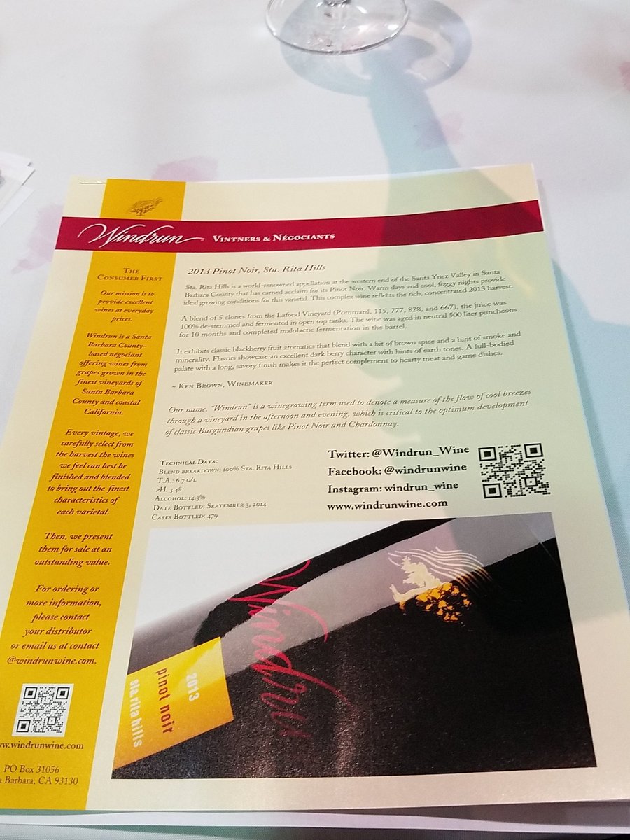 jabarth's tweet photo. @Windrun_Wine #WBC16 @jillbarth @jabarth....2013 Pinot Noir Rita Hills.... https://t.co/Eg4JUCi4OM