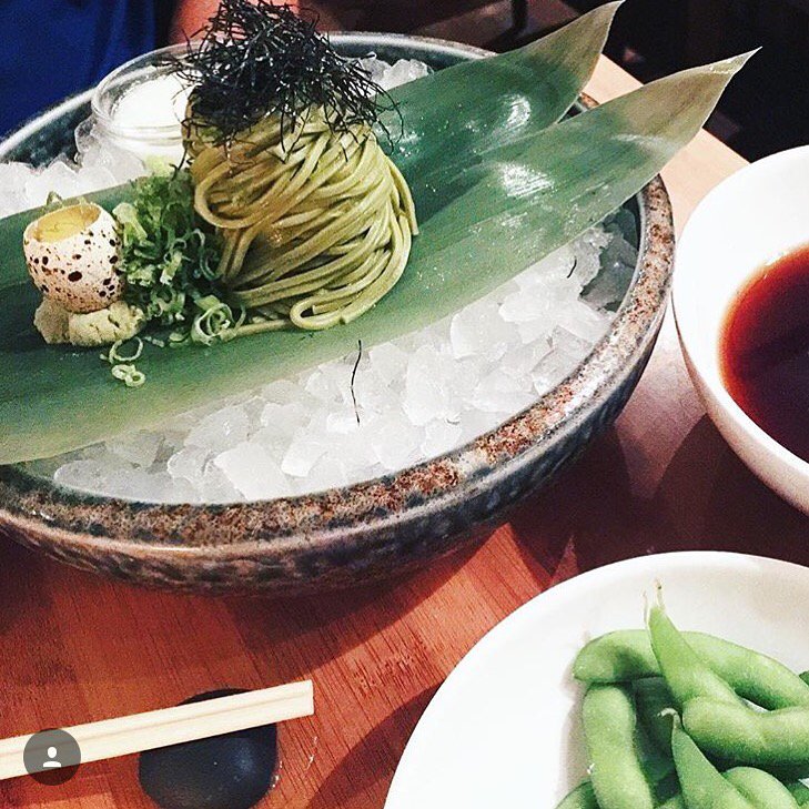 BONDST's tweet photo. REPOST: @delishfish with a beautiful shot of the Cold Cha Soba (Green Tea Noodle, Cold Dipping Broth) #BONDST https://t.co/d7hpX8R8sf