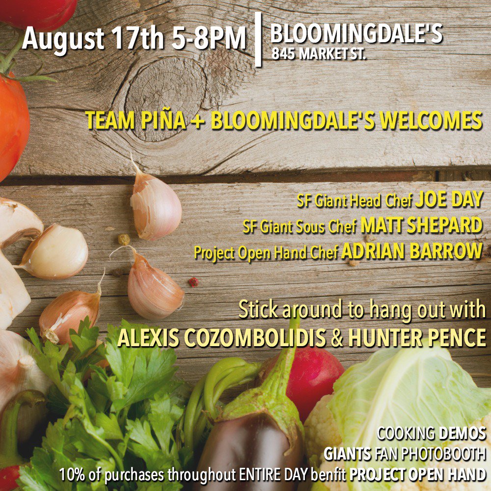 LetsGetLexi's tweet photo. Join Team Piña WEDNESDAY (8/17) at @Bloomingdales! 10% of purchases throughout the day benefit @ProjectOpenHand 🍴💕 https://t.co/ETXhghhwCA