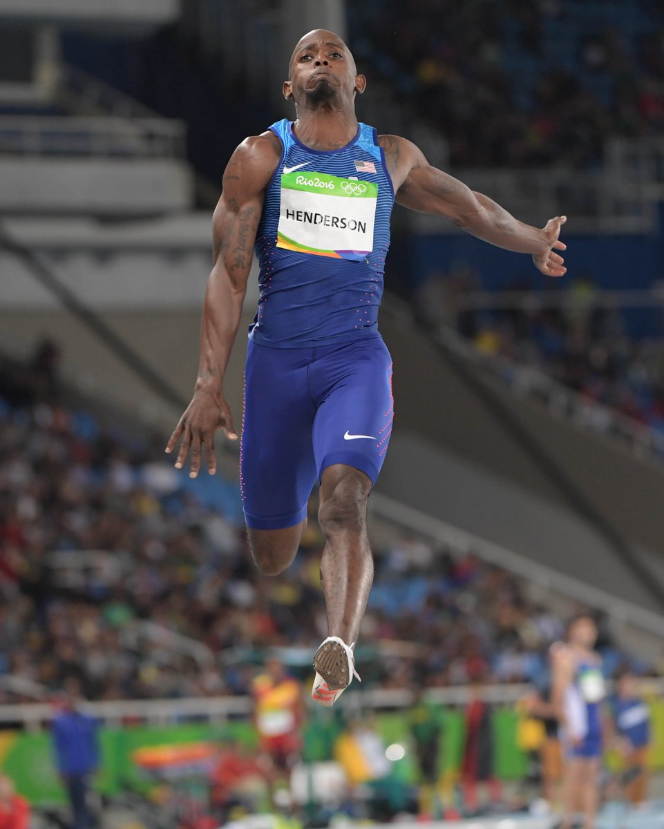 Jeff Henderson wins gold in the men's long jump, first gold for the USA
