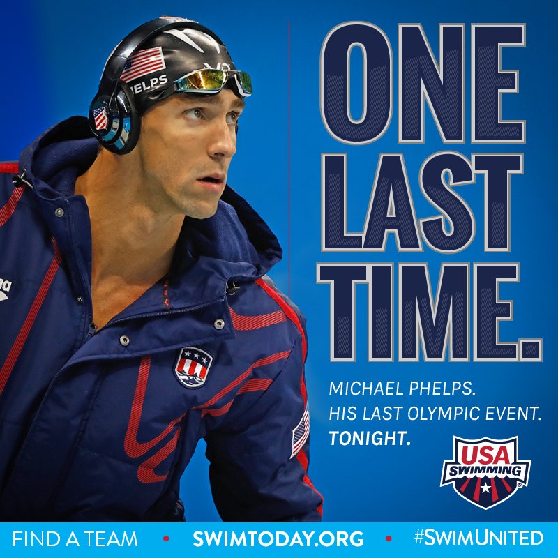 TUNE IN NOW! The event you don't want to miss! 

<a href="/MichaelPhelps/">Michael Phelps</a> goes for his final Olympic #GOLD! #SwimUnited
