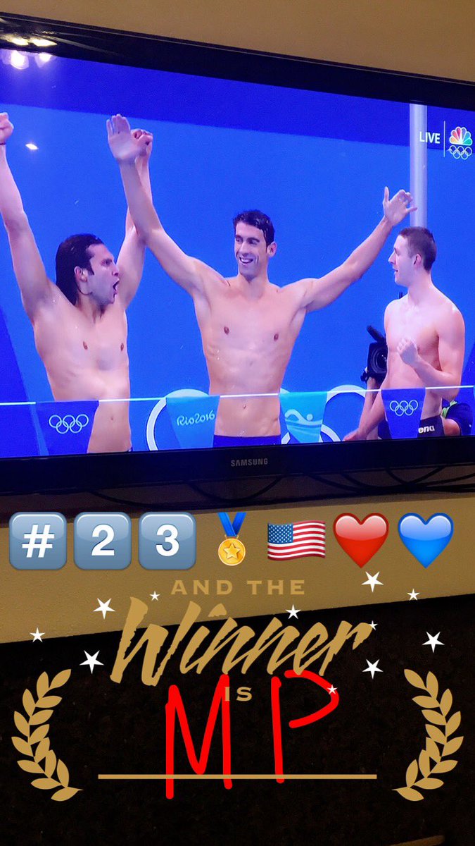ashleym12's tweet photo. It's been insane watching @MichaelPhelps swim the past few Olympics! Congrats on your career. #️⃣2️⃣3️⃣🏅🇺🇸❤️💙 https://t.co/hvzBIybIWu