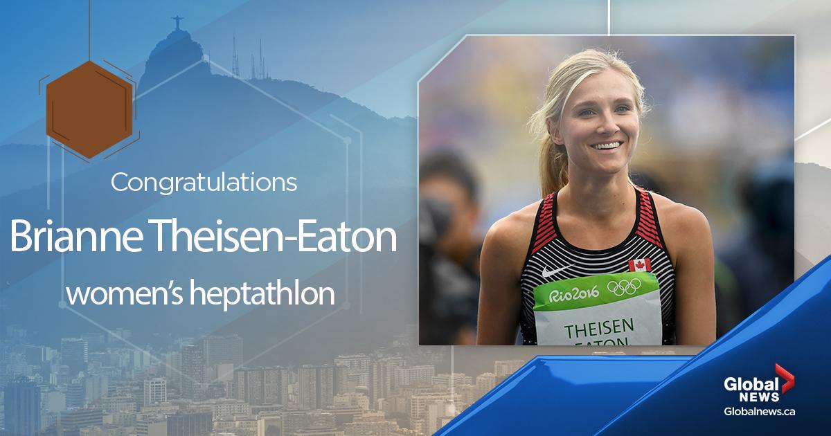 globalnews's tweet photo. Congratulations to Brianne Theisen-Eaton for winning bronze in women's heptathlon at #Rio2016 https://t.co/Hwxl3fcjdT
