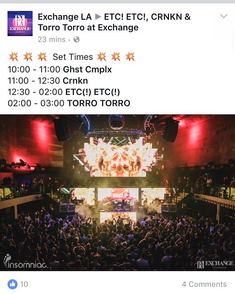LAWaldooo's tweet photo. Set Times for Tonight :D
8/13 #ExchangeLA
#EtcEtc #Crnkn #TORROTORRO
GL: https://t.co/lHqGM0rkOJ
#LAWaldo #EXLA https://t.co/MTxkdhoOqL