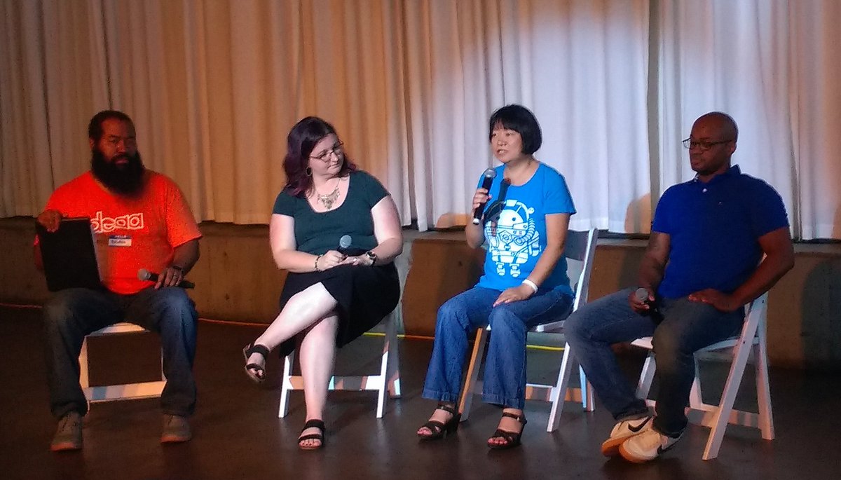 margaretmz's tweet photo. Panel discussion of diversity in tech - Cradle to Career Pathways to Success in Tech #SeattleCodeRush by @ideaaio https://t.co/siDFcfpUm2