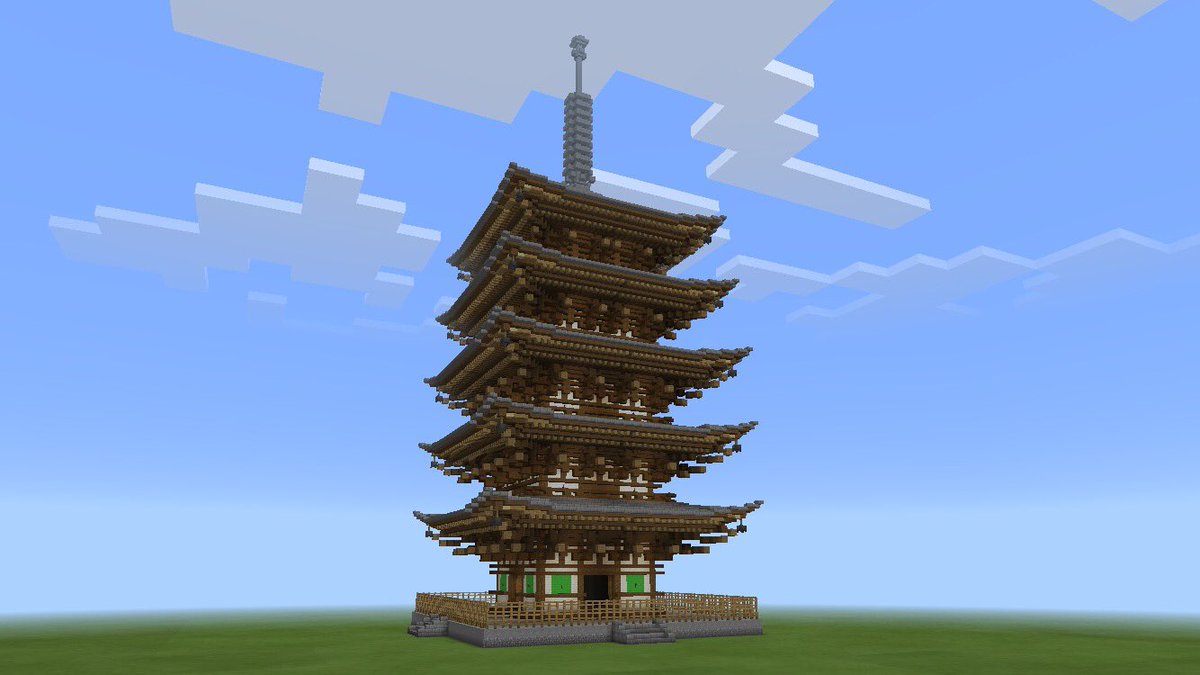 ルナルナ Auf Twitter マイクラpe 和風建築 Minecraft建築コミュ 五重塔をpeで作ってみました 上に行くほど逓減させるのが難しかった