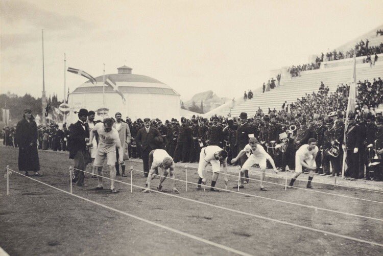 TheBenakiMuseum's tweet photo. #OlympicGames2016 #tbt
#Photo 1896, the start line of 100-meter race during the #FirstOlympicGames https://t.co/PJ79xGIkuj