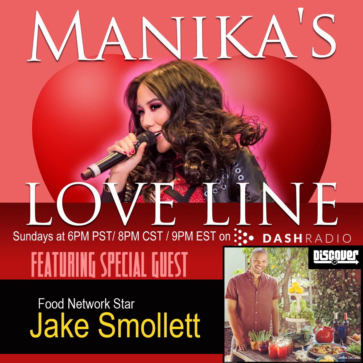 ManikaOfficial's tweet photo. Excited to have @foodnetwork star @JAKESMOLLETT on @dash_radio #ManikasLoveLine! Don't miss it this Sunday 6 PM PST! https://t.co/1ZPodA7hlW