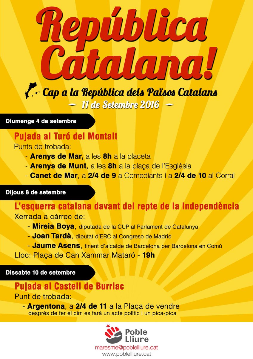 ACTES de la Diada Nacional al #Maresme. Us esperem el diumenge 4, el dijous 8 i el dissabte 10 de setembre! #apunt