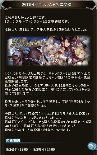 すしたろう No Twitter グラブル 第11回グラブル人気投票に投票後 1度だけ使えるap Bp全回復は今日の15時まで