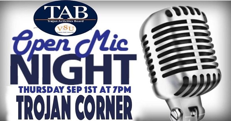 VSU_TAB's tweet photo. This Thursday we have our #FIRSTOPENMIC at 7pm! https://t.co/WNwC9yl6cb