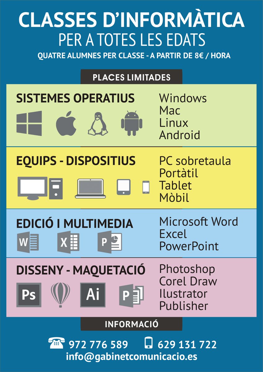 Informat005's tweet image. Classes d&apos;Informàtica a l&apos;Escala. S&apos;obre l&apos;inscripció a grups reduïts (4 màxim). Apútante.