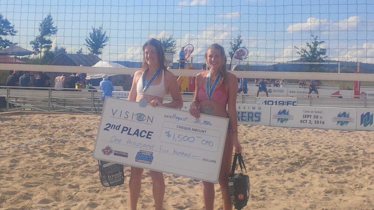 VCNationals's tweet photo. Congrats Cruikshank/Davis! Silver Medal at Senior Beach Nationals! #VCChamps @cityofnorthbay @vsecanada @Lululemon https://t.co/0iXNBcoDTC