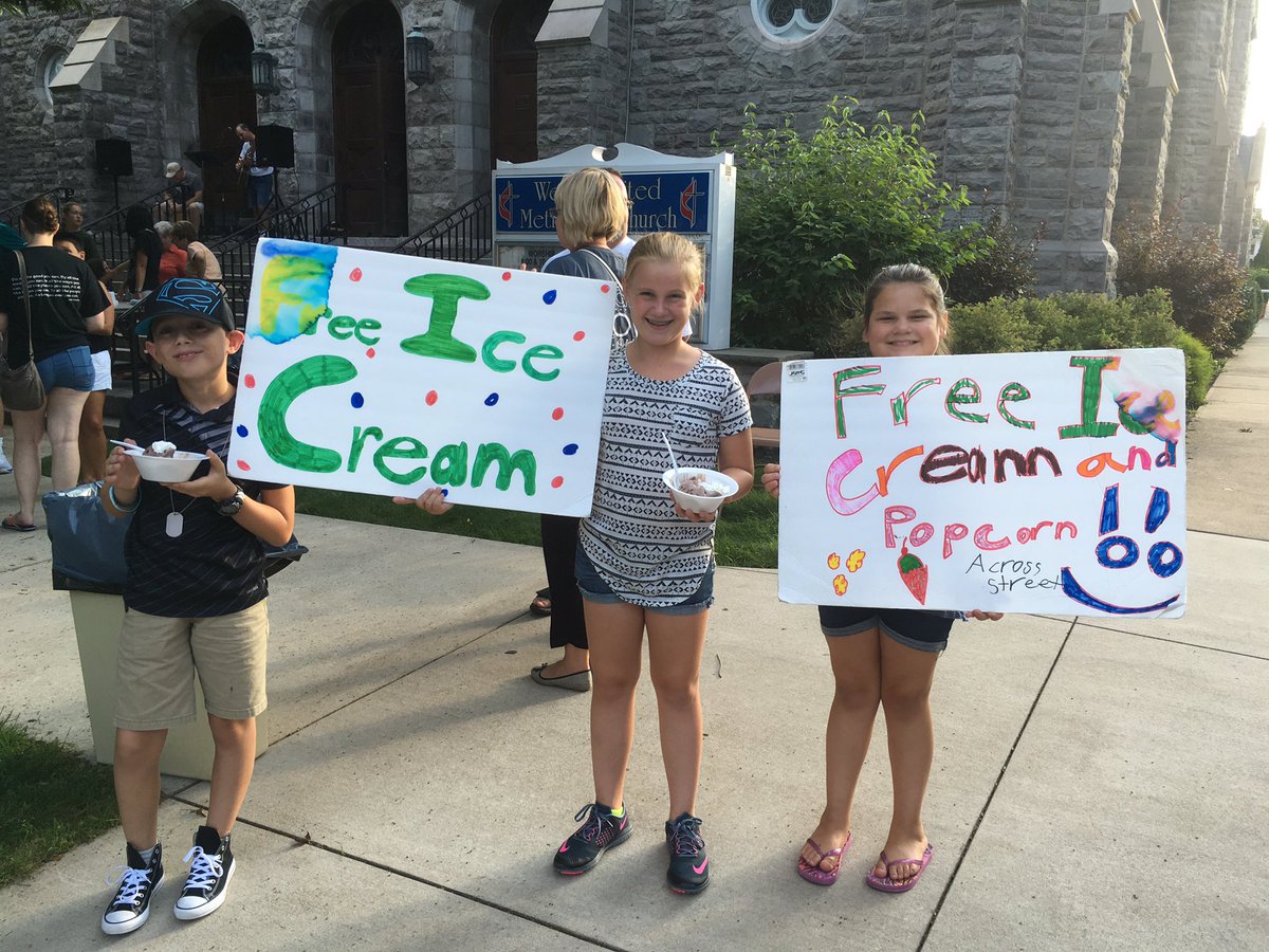 pburrell's tweet photo. Free ice cream, live band, Pokemon lure, on steps of Wesley Church (3rd &amp; Market in Bloom) til 8 pm @BloomsburgU https://t.co/8GjJTOtZ7D