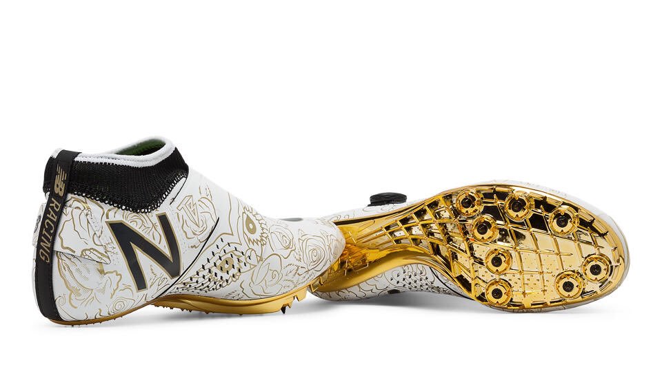 new balance track spikes white and gold