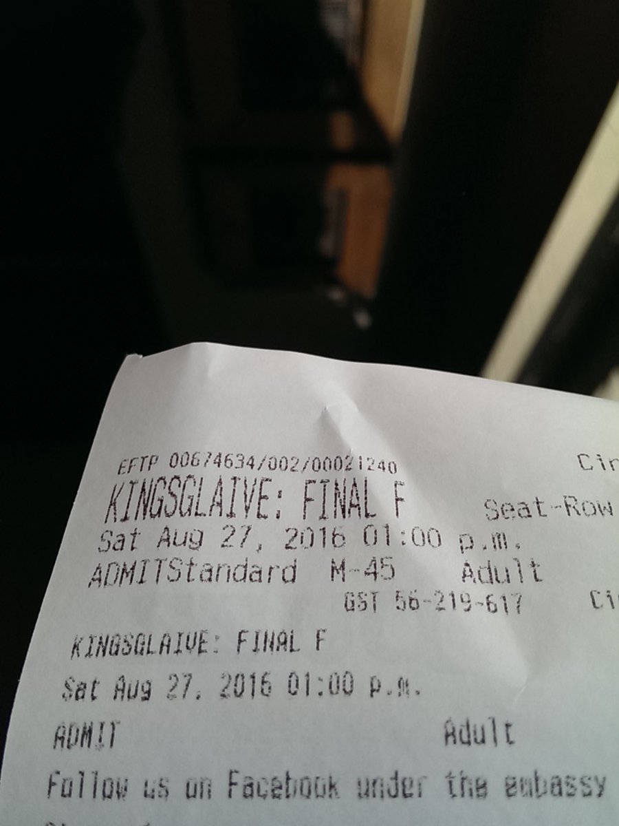 <a href="/MadmanNZ/">NZ Mad man</a> <a href="/embassytheatre/">The Embassy Theatre</a> waiting to see Kingsglaive, not long now