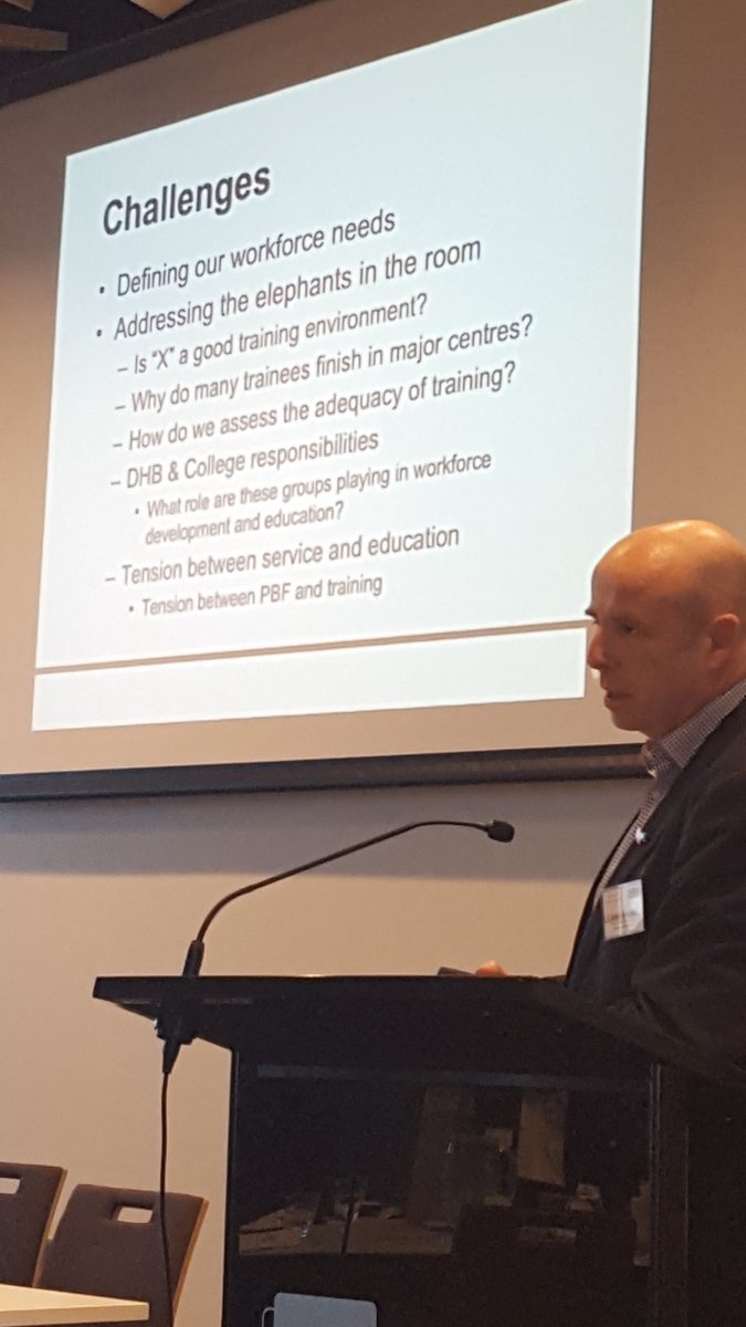 TheNZMJ's tweet photo. 'Why do many trainees finish in big centres?' Andrew Connolly MCNZ on training challenges #traineesummit https://t.co/dTN1QmuNL8