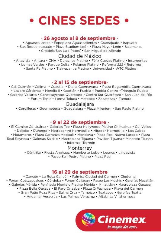 KORA INTERNATIONAL auf Twitter: „Sedes y Fechas - ¡El Festival ya arrancó!  Consulta tu cartelera @Cinemex para más información  /XppLcIB3NE“ / Twitter