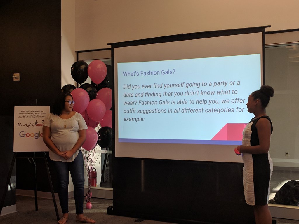 BlackGirlsCode's tweet image. Fashion Gals Jania and Jana are telling us what's trendy and how to beat their competition #BGCSummerofCODE2016 #NY