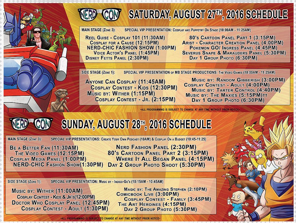 SamanthaMaybe's tweet image. ICYMI: Here&apos;s the panel schedule for @NerdConLive! Lovingly screencapped from their website. #NerdCon2016