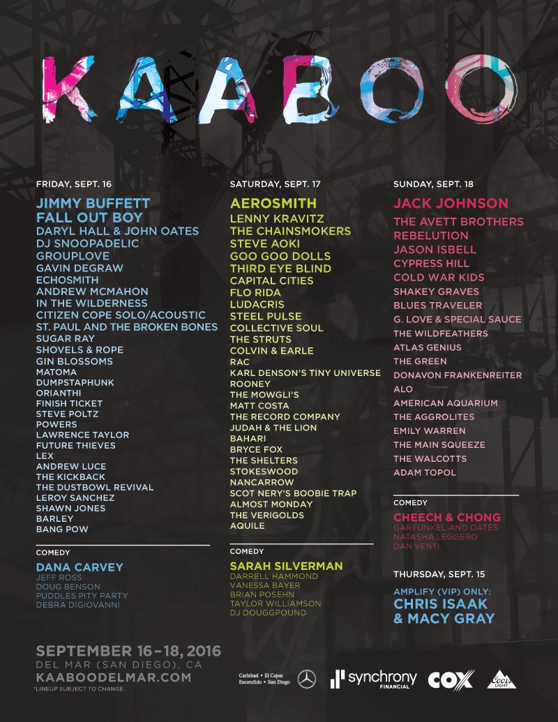 KAABOOSANDIEGO's tweet photo. The #KAABOO 2016 daily lineup is here. Are you ready? 🎸 https://t.co/09spV8vRQR