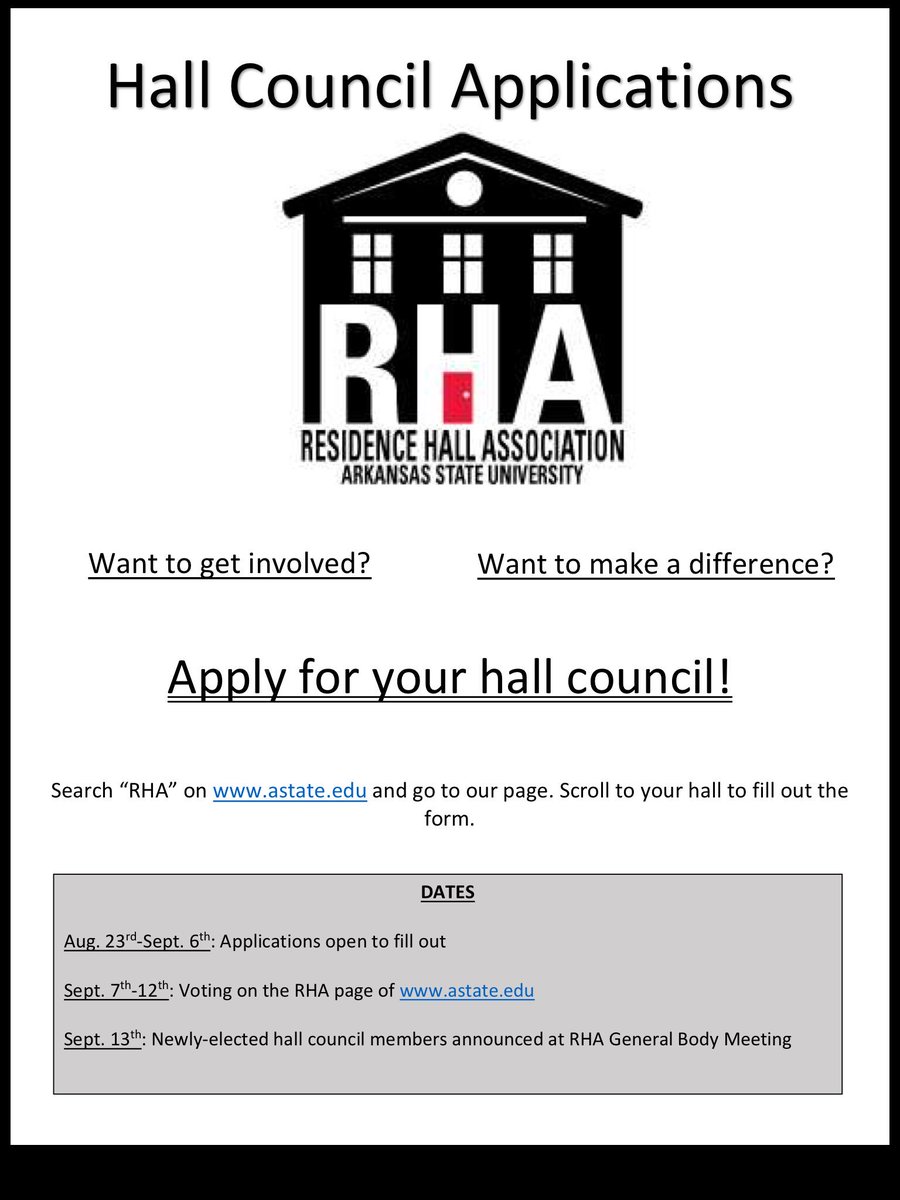 Interested in being a leader and making your residence hall a better place to live in? Apply!