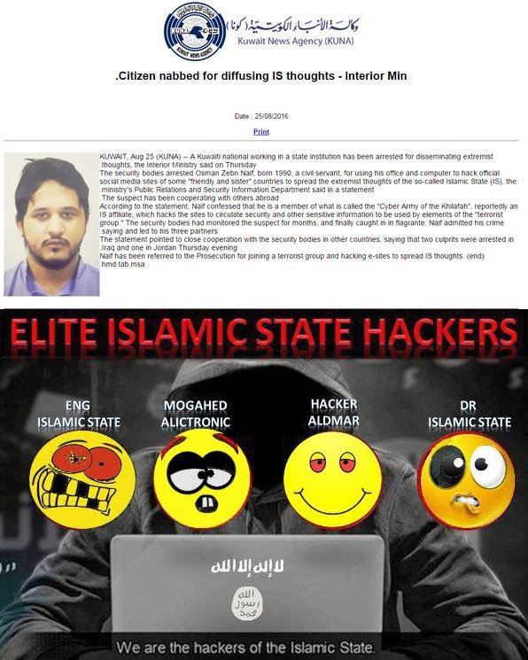 Ctrlsec_FR's tweet photo. Arrestation au #Koweit du hacker "Aldmar"  pro #DAESH 
A qui le tour ? 😉
#CCA #UCC #CaliphateCyberArmy https://t.co/9p1HhITbX0