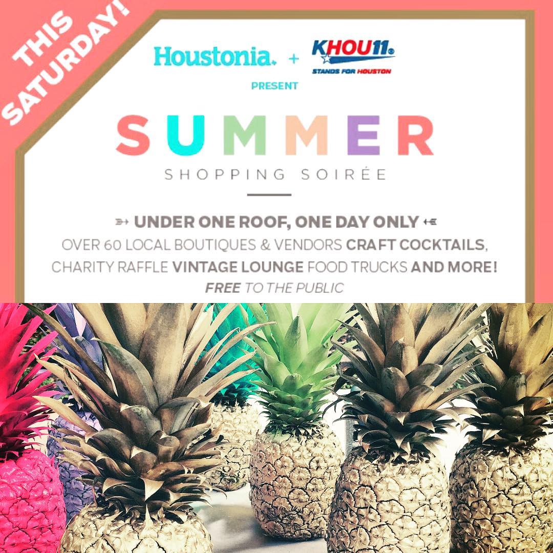 We're serving up cocktails at <a href="/HoustoniaMag/">Houstonia</a>'s #summershoppingsoiree today with the best boutiques in #Houston 🛍🍍🍹