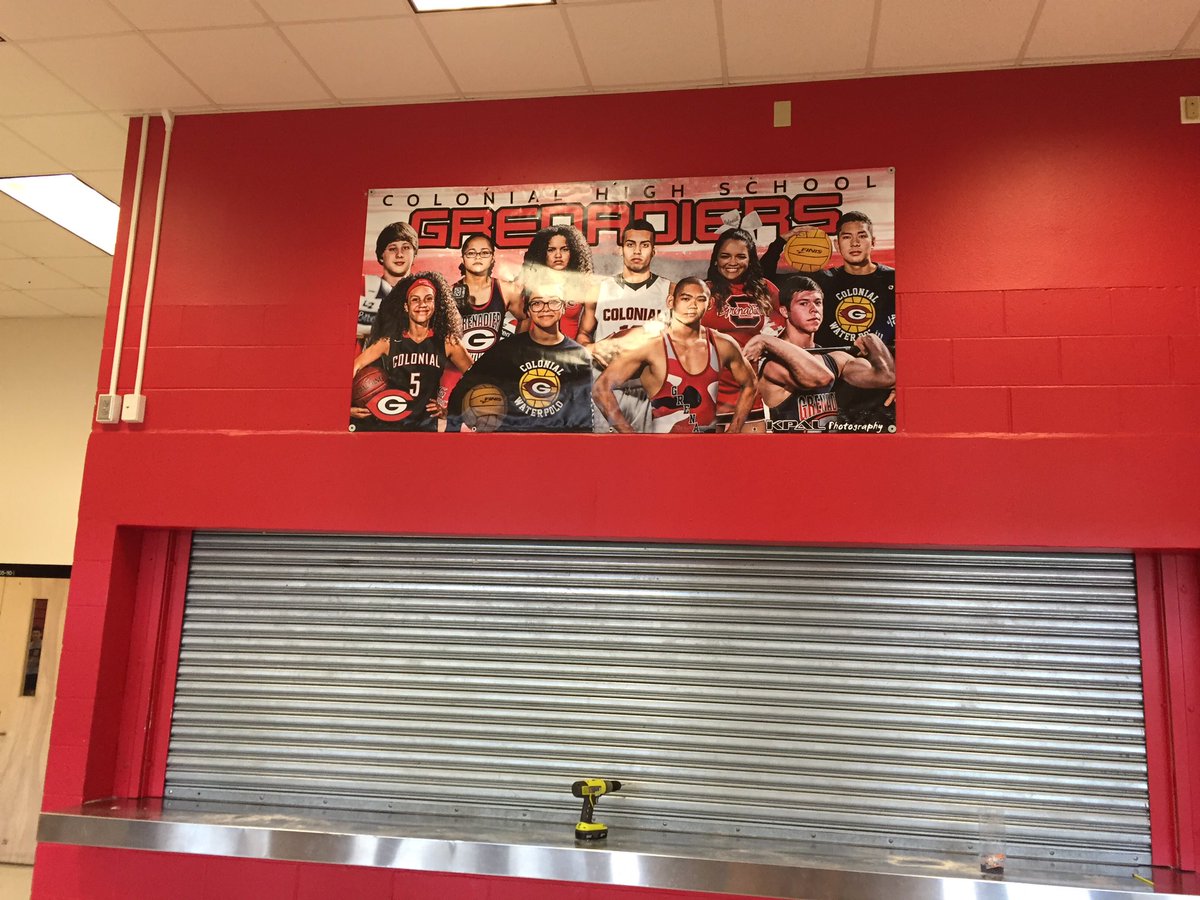 Our indoor sports banner is up in the gym lobby. #PardonOurDust #ImprovementsInProgress 🛠💂🏼