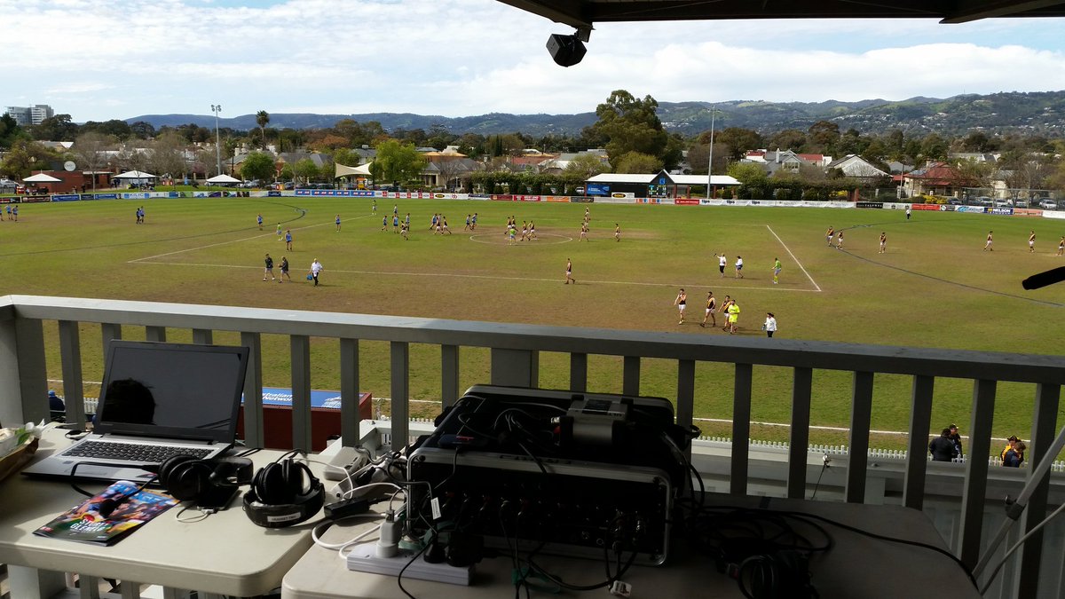 donnyc_66's tweet photo. All set up to call @SturtFC v @GlenelgFC at Peter Motley Oval with @SANFLStreamTeam  #sturtbays #perfect day https://t.co/KtbPpIkzmo