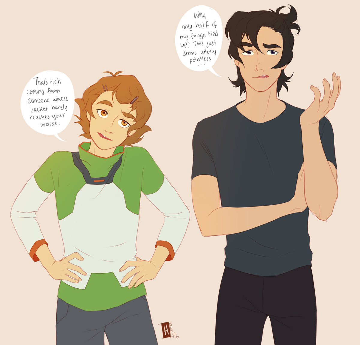 Lance's flimsy attempt to help Pidge and Keith see through their shaggy hair