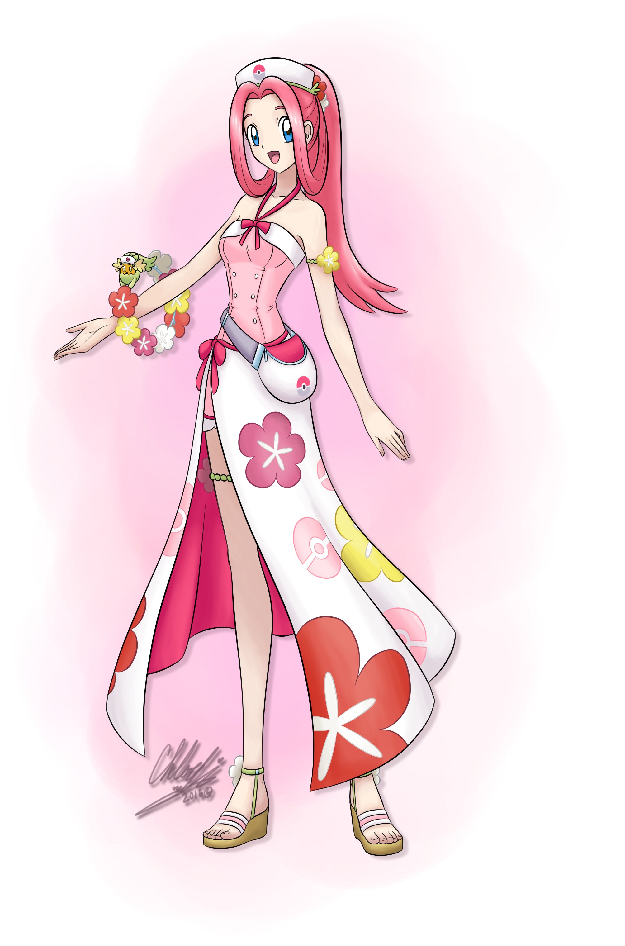 Chloe Ji Twitterissa ポケモンsmのアローラのジョーイさんです 公式キャラクターイラストのように着色する方法を研究するのに大変でした グズマが一目に反する程度ロックきれいにデザインしました 図は 同じですが 言語は日本語 韓国語 英語三つに表現しました