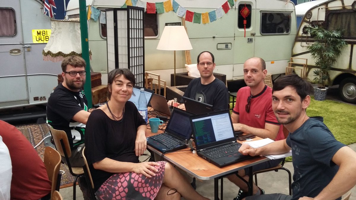 osgeolive's tweet image. #OSGeoLive team in action. Working on transifex, docs &amp;amp; more. Fun to have face to face meeting. Great! #FOSS4G2016